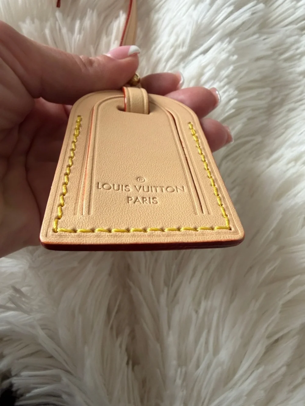 Louis Vuitton Tan Leather Luggage Tag with Red Edge - Picture 6 of 10